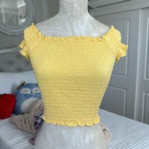 Off The Shoulder Ribbed Yellow Crop Top
